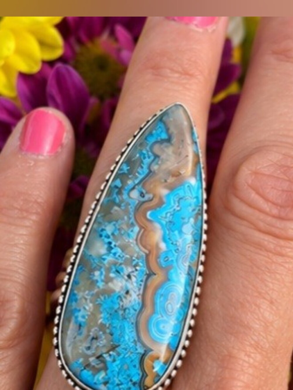🩵 Aqua Laguna Agate  Sterling Silver Ring